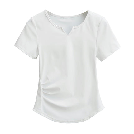 Women's Summer Tops V Neck Short Sleeve Slim Fit Ruched T Shirts