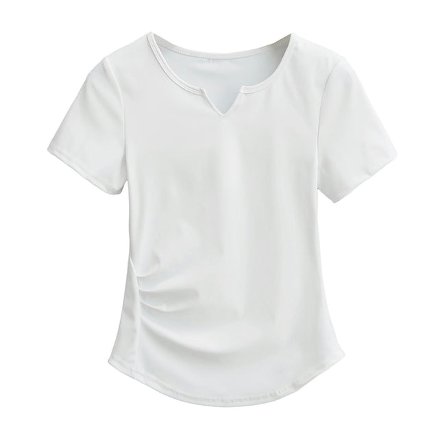 Women's Summer Tops V Neck Short Sleeve Slim Fit Ruched T Shirts