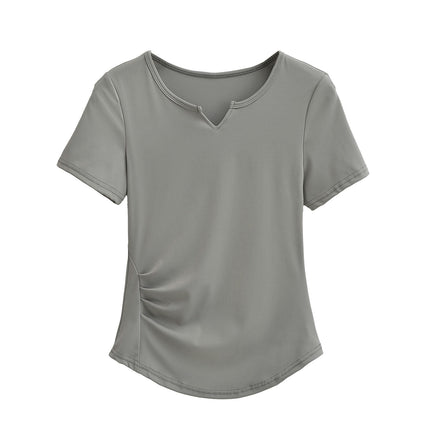 Women's Summer Tops V Neck Short Sleeve Slim Fit Ruched T Shirts