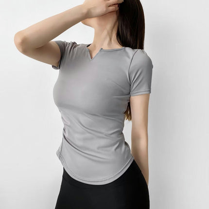 Women's Summer Tops V Neck Short Sleeve Slim Fit Ruched T Shirts