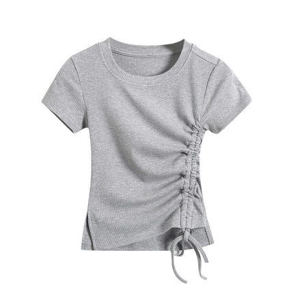 Women's Short Sleeve Crop T Shirts Crew Neck Slim Fit Drawstring Going Out Tops