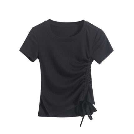 Women's Short Sleeve Crop T Shirts Crew Neck Slim Fit Drawstring Going Out Tops