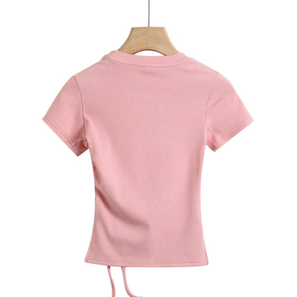 Women's Short Sleeve Crop T Shirts Crew Neck Slim Fit Drawstring Going Out Tops