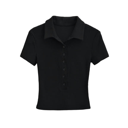 Women's Polo T-Shirts Short Sleeve Collared Button Down Shirts Slim Fit Crop Top