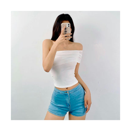 Women's Off The Shoulder Top Short Sleeve Going Out Crop Top Slim Fit T Shirt