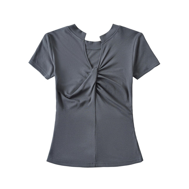 Women's Slim Fitted Tee Tops Short Sleeve Ruched V-Neck T-Shirt