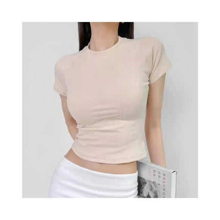 Women's Casual Basic Raglan Short Sleeve T Shirt Slim Fitted Round Neck Crop Top