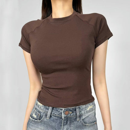 Women's Casual Basic Raglan Short Sleeve T Shirt Slim Fitted Round Neck Crop Top