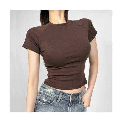 Women's Casual Basic Raglan Short Sleeve T Shirt Slim Fitted Round Neck Crop Top