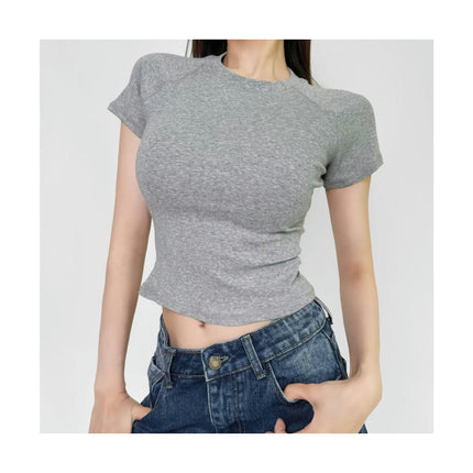 Women's Casual Basic Raglan Short Sleeve T Shirt Slim Fitted Round Neck Crop Top