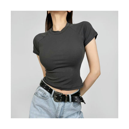 Women's Casual Basic Raglan Short Sleeve T Shirt Slim Fitted Round Neck Crop Top