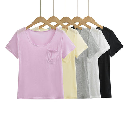 Women's Summer Scoop Neck Short Sleeve T-Shirts Loose Fit Casual Basic Top