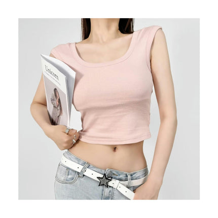 Women's Summer Scoop Neck CapSleeve T-Shirts Slim Fit Casual Backless Crop Top