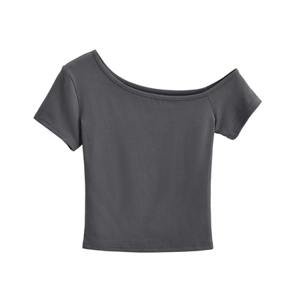 Women's Summer Short Sleeve One Off The Shoulder Top Going Out Slim Fit Crop Shirt