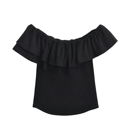 Women's Off Shoulder Ruffle Trim Short Sleeve Slim Fit Summer Crop Tops