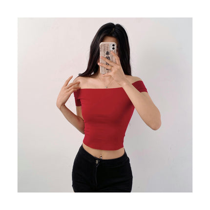 Womens Basic Short Sleeve Vogue Fitted Off The Shoulder Cute Crop Tops