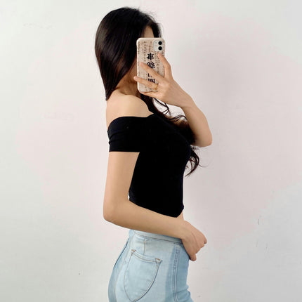 Womens Basic Short Sleeve Vogue Fitted Off The Shoulder Cute Crop Tops