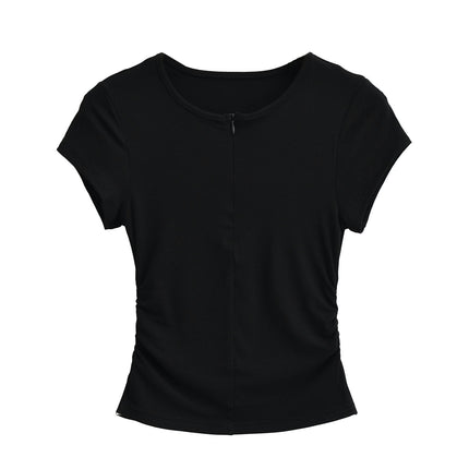 Women's Short Sleeve Summer T Shirts Crew Neck Slim Fit Ruched Going Out Crop Tops