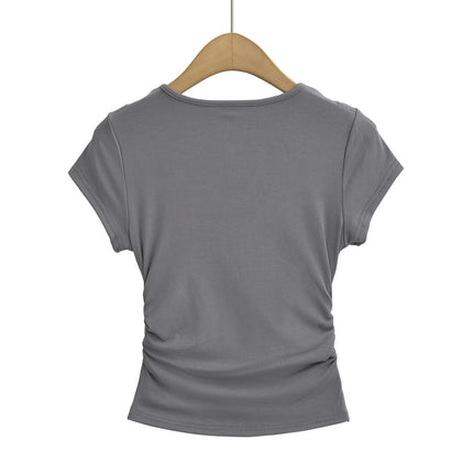 Women's Short Sleeve Summer T Shirts Crew Neck Slim Fit Ruched Going Out Crop Tops