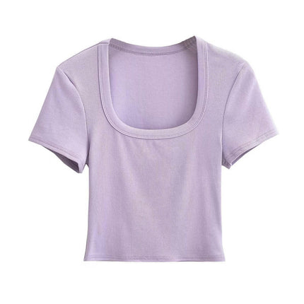 Women's Square Neck Short Sleeve Crop Tops Ribbed Slim Fit Summer T-Shirts