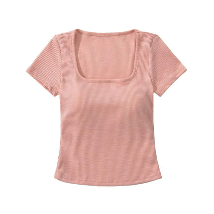 Crop Tops for Women Summer Ribbed Square Neck Short Sleeve Basic T Shirts