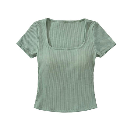 Crop Tops for Women Summer Ribbed Square Neck Short Sleeve Basic T Shirts