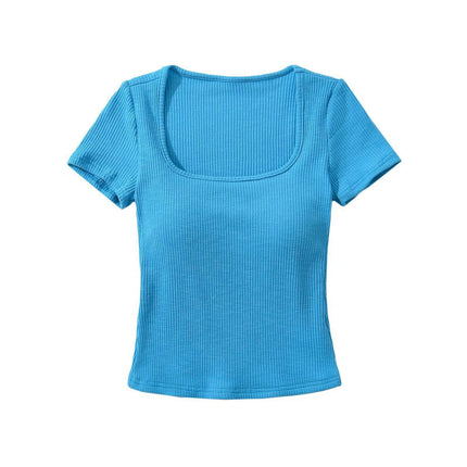 Crop Tops for Women Summer Ribbed Square Neck Short Sleeve Basic T Shirts