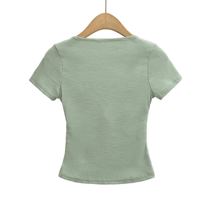 Crop Tops for Women Summer Ribbed Square Neck Short Sleeve Basic T Shirts