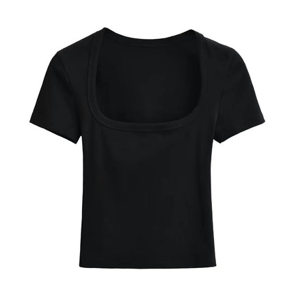 Women's Short Sleeve Basic Crop Tops Square Neck Slim Fit T-Shirt Fashion Tops