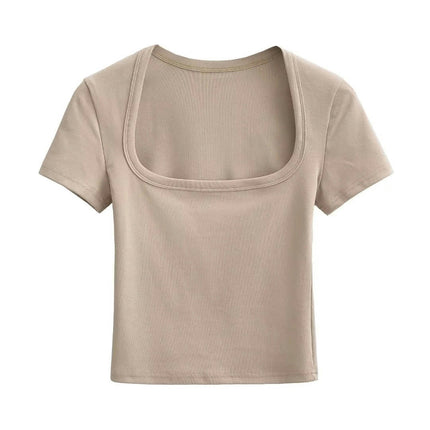 Women's Short Sleeve Basic Crop Tops Square Neck Slim Fit T-Shirt Fashion Tops