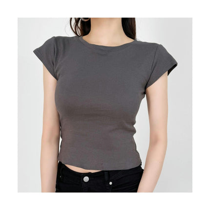 Women's Casual Basic Going Out Crop Tops Short Sleeve Slim Fit Crew Neck Tight T Shirts