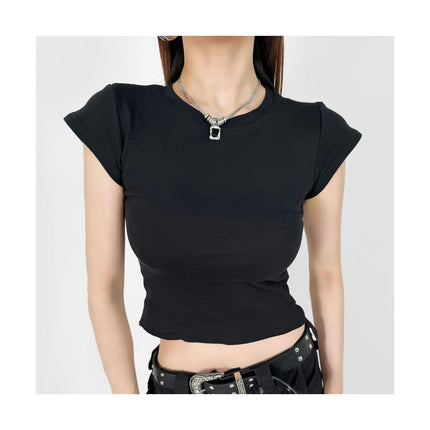 Women's Casual Basic Going Out Crop Tops Short Sleeve Slim Fit Crew Neck Tight T Shirts