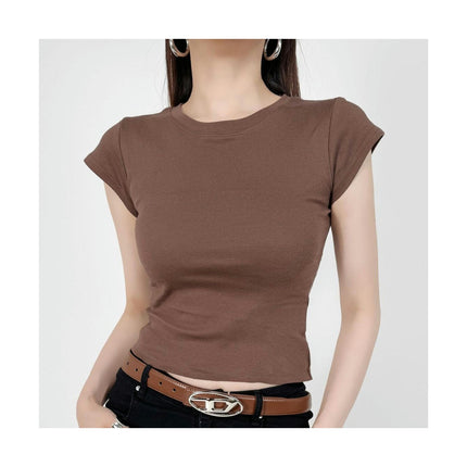 Women's Casual Basic Going Out Crop Tops Short Sleeve Slim Fit Crew Neck Tight T Shirts