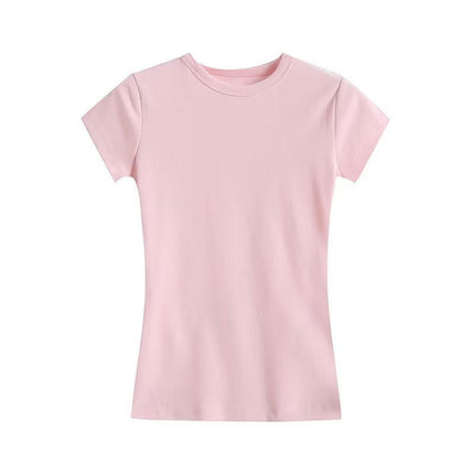 Womens Basic Short Sleeve Crew Neck T Shirt Slim Fit Tees Summer Going Out Top