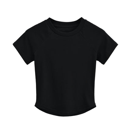 Womens Basic Short Sleeve Crew Neck T Shirt Slim Fit Summer Going Out Crop Top