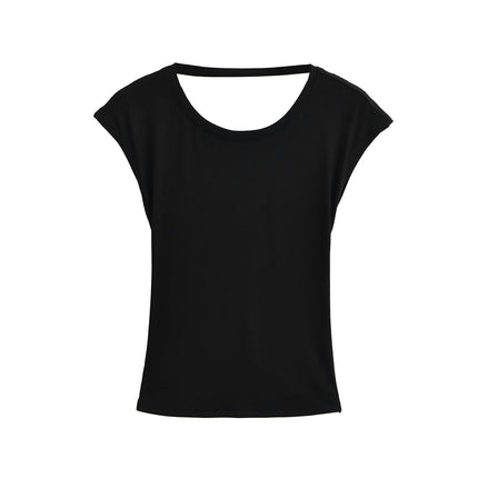 Women's Short Sleeve Crop T Shirts Crew Neck Slim Fit Summer Backless Tops