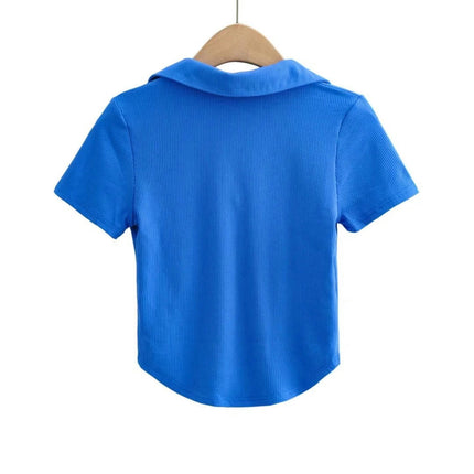 Cropped Polo Shirts for Women Short Sleeve T-Shirt V Neck Collared Tees Tops