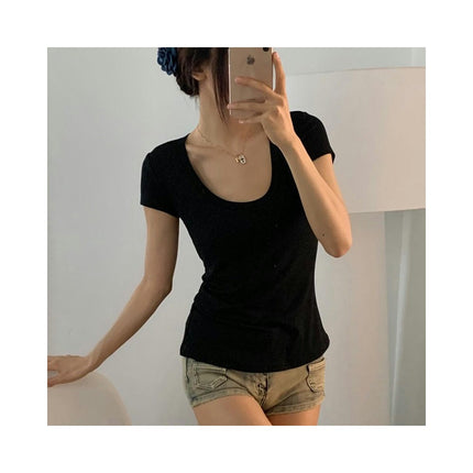 Women's Summer Short Sleeve T-Shirts U Neck Slim Fit Casual Top