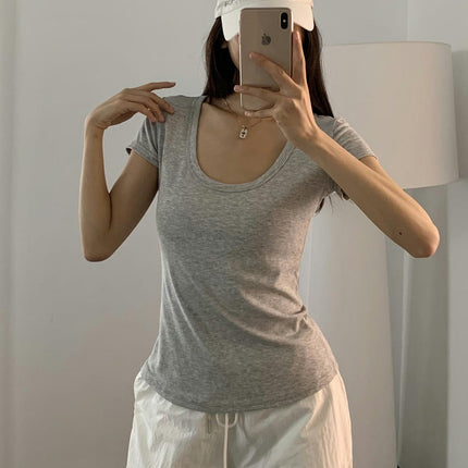 Women's Summer Short Sleeve T-Shirts U Neck Slim Fit Casual Top