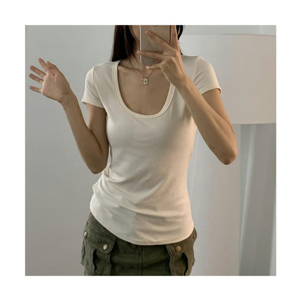 Women's Summer Short Sleeve T-Shirts U Neck Slim Fit Casual Top