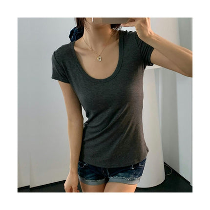 Women's Summer Short Sleeve T-Shirts U Neck Slim Fit Casual Top