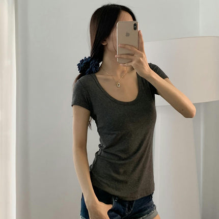 Women's Summer Short Sleeve T-Shirts U Neck Slim Fit Casual Top