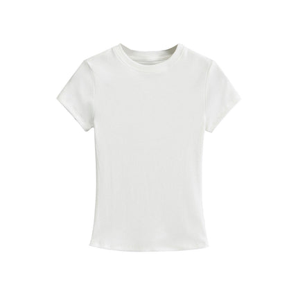 Womens Summer Short Sleeve Slim Fit Tshirt Round Neck Ribbed Tops