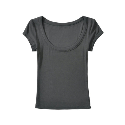 Womens Short Sleeve Slim Fit Tshirt Scoop Neck Ribbed Summer Tops