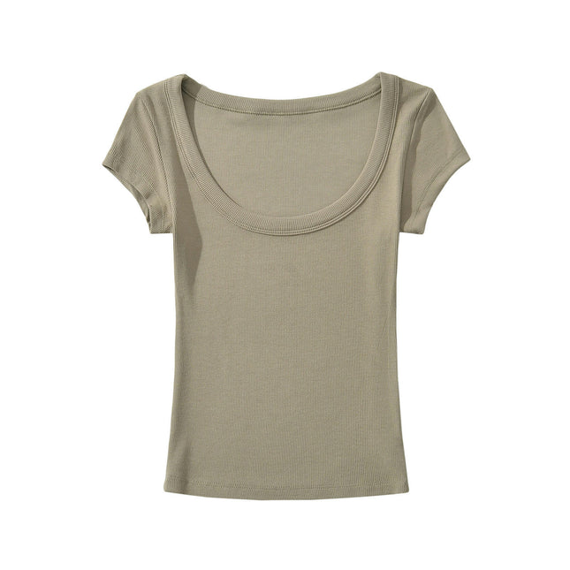 Womens Short Sleeve Slim Fit Tshirt Scoop Neck Ribbed Summer Tops