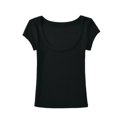 Womens Short Sleeve Slim Fit Tshirt Scoop Neck Ribbed Summer Tops