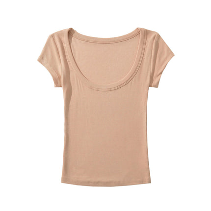 Womens Short Sleeve Slim Fit Tshirt Scoop Neck Ribbed Summer Tops