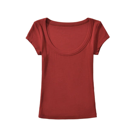 Womens Short Sleeve Slim Fit Tshirt Scoop Neck Ribbed Summer Tops