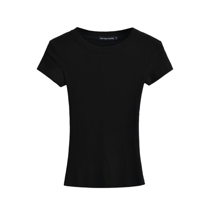 Womens Short Sleeve Slim Fit T Shirt Crew Neck Ribbed Summer Tops