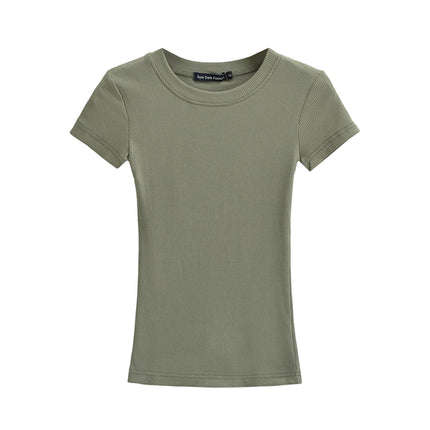 Womens Short Sleeve Slim Fit T Shirt Crew Neck Ribbed Summer Tops